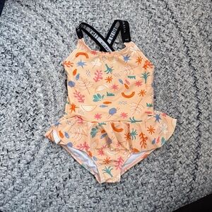 Peach Kids Swim One Piece with Fun Patterns